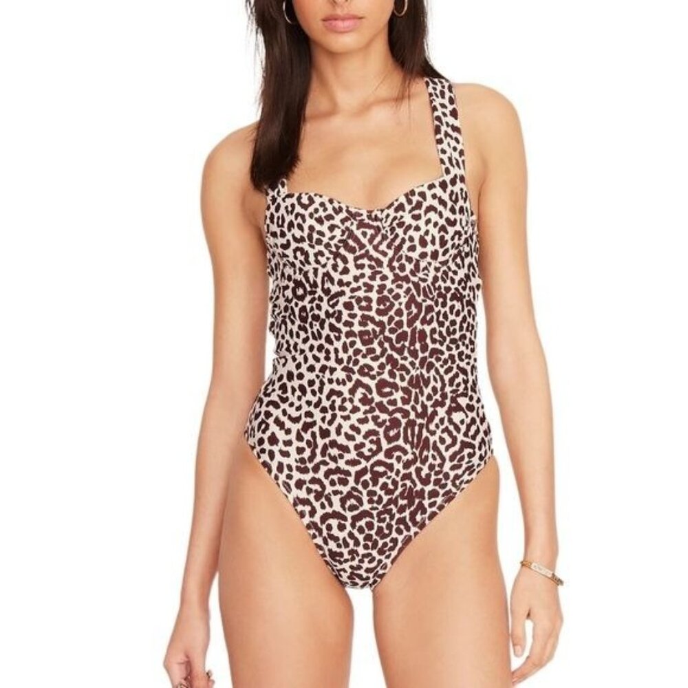 J. Crew Ruched Cup One Piece in Mountain White Leopard Print NWT